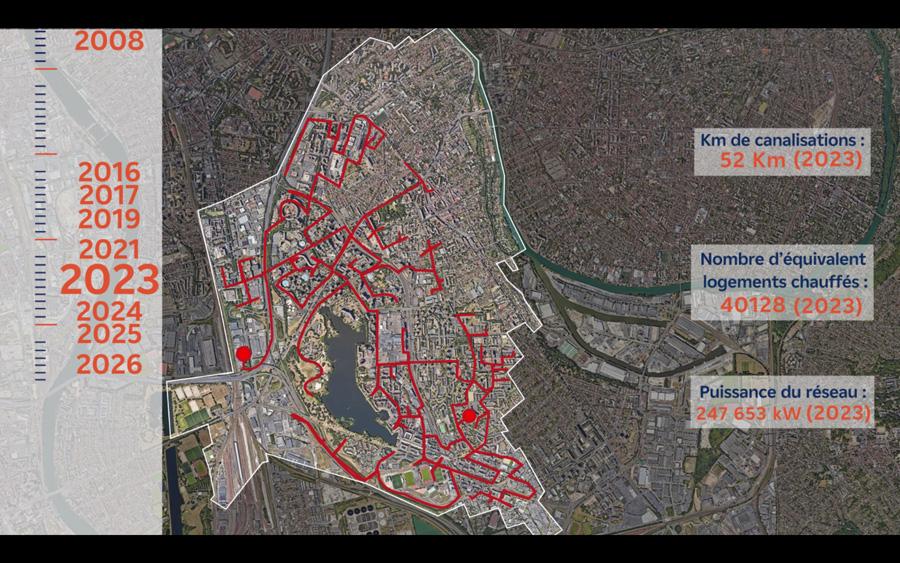 Carte du réseau de chaleur urbain de la ville de Créteil en 2023